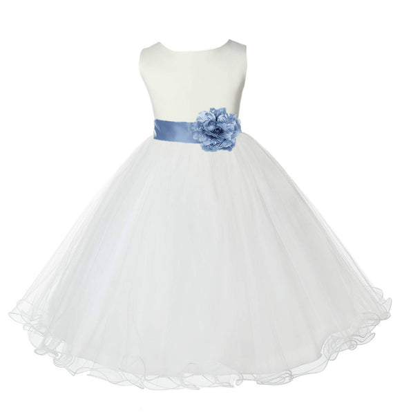 Ivory Formal Wedding Pageant Special Occasions Rattail Edge Tulle Flower Girl Dress 829T(3)