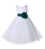 White Formal Wedding Pageant Special Occasions Rattail Edge Tulle Flower Girl Dress 829S(5)
