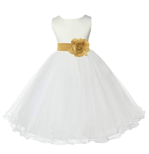 Ivory Formal Wedding Pageant Special Occasions Rattail Edge Tulle Flower Girl Dress 829T(1)