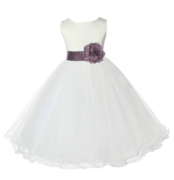 Ivory Formal Wedding Pageant Special Occasions Rattail Edge Tulle Flower Girl Dress 829T(2)