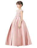 Illusion Lace Cap Sleeves Flower Girl Dress Elegant Princess Junior Bridesmaid Ballroom Dance L246