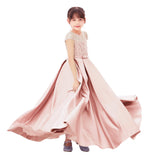 Illusion Lace Cap Sleeves Flower Girl Dress Elegant Princess Junior Bridesmaid Ballroom Dance L246