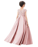 Illusion Lace Cap Sleeves Flower Girl Dress Elegant Princess Junior Bridesmaid Ballroom Dance L246