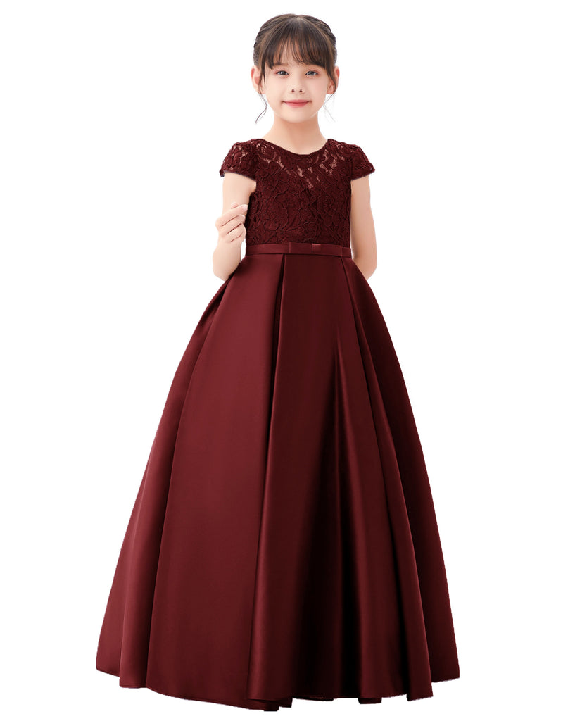 Illusion Lace Cap Sleeves Flower Girl Dress for Elegant Princess L246 Dusty Blue / 8 Illusion Lace Cap Sleeves Flower Girl Dress for Elegant Princess L246 Dusty Blue / 8