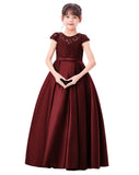 Illusion Lace Cap Sleeves Flower Girl Dress Elegant Princess Junior Bridesmaid Ballroom Dance L246