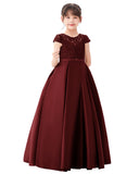 Illusion Lace Cap Sleeves Flower Girl Dress Elegant Princess Junior Bridesmaid Ballroom Dance L246