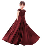 Illusion Lace Cap Sleeves Flower Girl Dress Elegant Princess Junior Bridesmaid Ballroom Dance L246