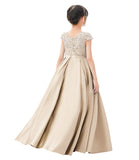 Illusion Lace Cap Sleeves Flower Girl Dress Elegant Princess Junior Bridesmaid Ballroom Dance L246