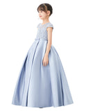 Illusion Lace Cap Sleeves Flower Girl Dress Elegant Princess Junior Bridesmaid Ballroom Dance L246