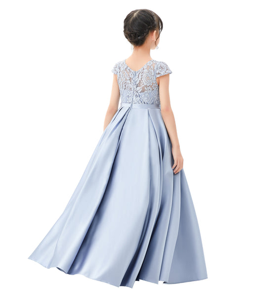 Illusion Lace Cap Sleeves Flower Girl Dress Elegant Princess Junior Bridesmaid Ballroom Dance L246