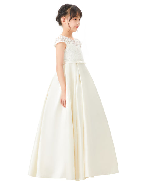 Illusion Lace Cap Sleeves Flower Girl Dress Elegant Princess Junior Bridesmaid Ballroom Dance L246