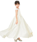 Illusion Lace Cap Sleeves Flower Girl Dress Elegant Princess Junior Bridesmaid Ballroom Dance L246