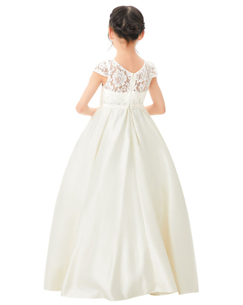 Illusion Lace Cap Sleeves Flower Girl Dress Elegant Princess Junior Bridesmaid Ballroom Dance L246