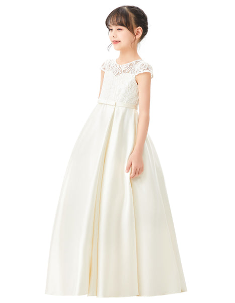 Illusion Lace Cap Sleeves Flower Girl Dress Elegant Princess Junior Bridesmaid Ballroom Dance L246