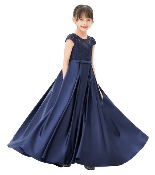 Illusion Lace Cap Sleeves Flower Girl Dress Elegant Princess Junior Bridesmaid Ballroom Dance L246