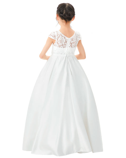 Illusion Lace Cap Sleeves Flower Girl Dress Elegant Princess Junior Bridesmaid Ballroom Dance L246