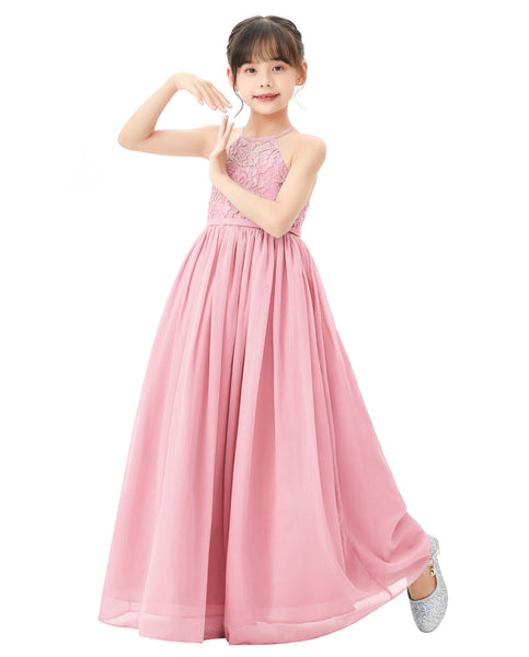 Halter Lace Criss-Cross Flower Girl Dress Wedding Reception Father Daughter Dance Photoshoots L248