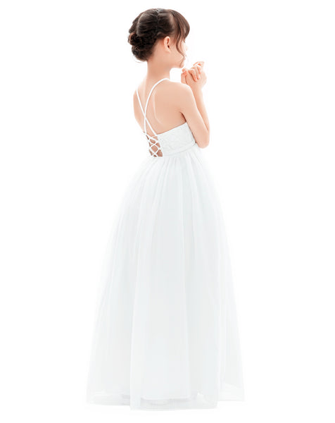 Halter Lace Criss-Cross Flower Girl Dress Wedding Reception Father Daughter Dance Photoshoots L248