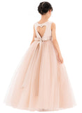 Satin Heart Cutout Flower Girl Dress with Pearl Beaded Trim for Pretty Princess Ceremonial Gown P250