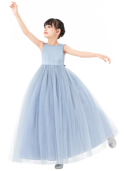 Satin Heart Cutout Flower Girl Dress with Pearl Beaded Trim for Pretty Princess Ceremonial Gown P250