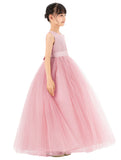 Satin Heart Cutout Flower Girl Dress with Pearl Beaded Trim for Pretty Princess Ceremonial Gown P250