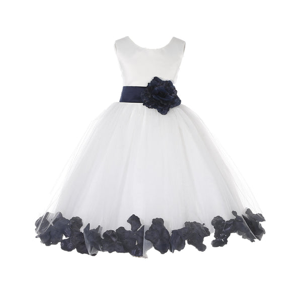 Ivory Tulle Floral Petals Flower Girl Dress Special Occasions Junior Pageant Wedding Holiday 302S(6)