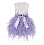 Tiered Tulle Flower Girl Dress Lace Back Junior Bridesmaid Pretty Princess Ceremonial Gown LG6