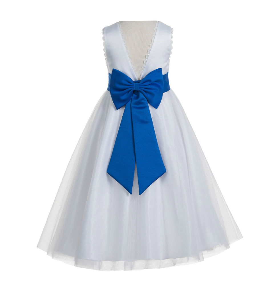Ivory V-Back Lace Edge Flower Girl Dress Junior Pageant Special Occasion Formal Evening Gown 183T(3) Ivory / royal blue / 10 Ivory V-Back Lace Edge Flower Girl Dress Junior Pageant Special Occasion Formal Evening Gown 183T(3) Ivory / royal blue / 10