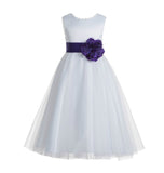 Ivory V-Back Lace Edge Flower Girl Dress Junior Pageant Special Occasion Formal Evening Gown 183T(1)