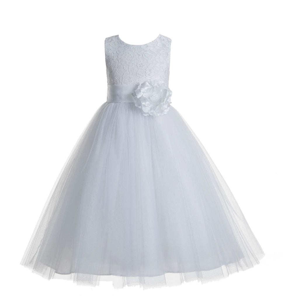 White Floral Lace Heart Cutout Flower Girl Dress Communion Baptism Jun | Ekidsbridal White Floral Lace Heart Cutout Flower Girl Dress Communion Baptism Jun | Ekidsbridal