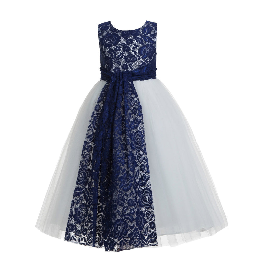 Floral Lace Heart Cutout Flower Girl Dress Junior Pageant Communion Baptism Wedding Tulle Dress 172 White / 10