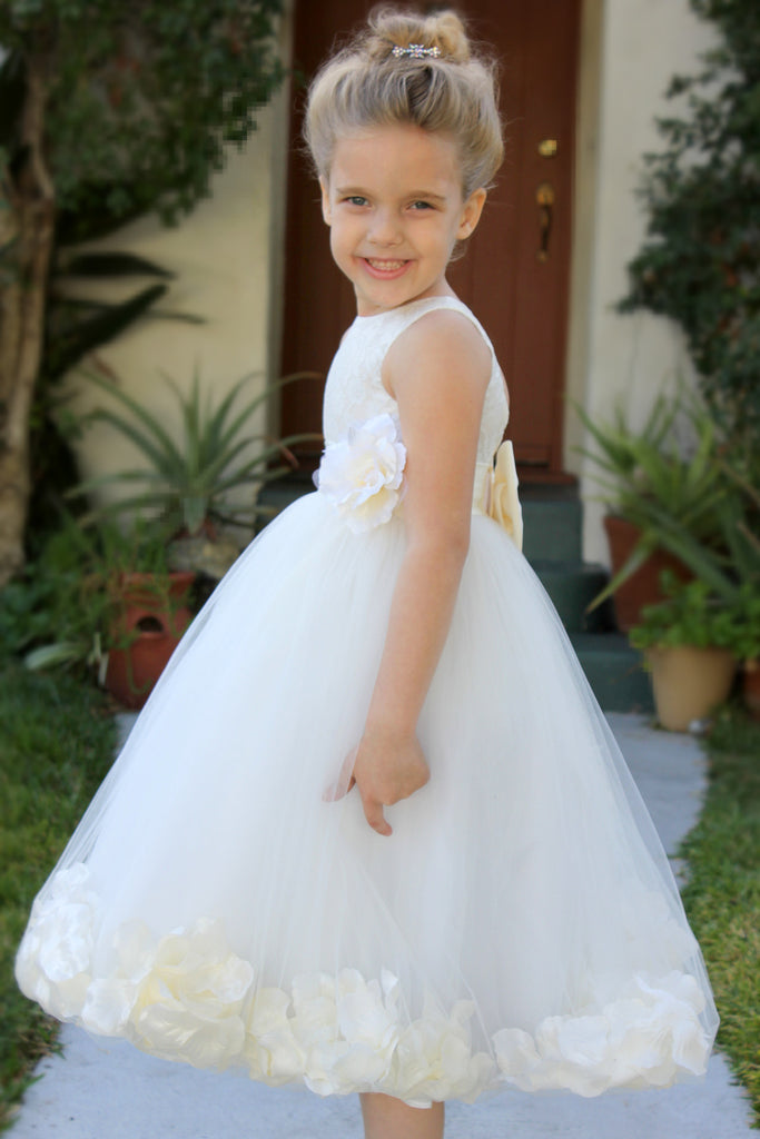 Ivory Floral Lace Heart Cutout Rose Petals Flower Girl Dress Junior Bridesmaid Special Event 185T(1) Ivory / Black / 8 Ivory Floral Lace Heart Cutout Rose Petals Flower Girl Dress Junior Bridesmaid Special Event 185T(1) Ivory / Black / 8