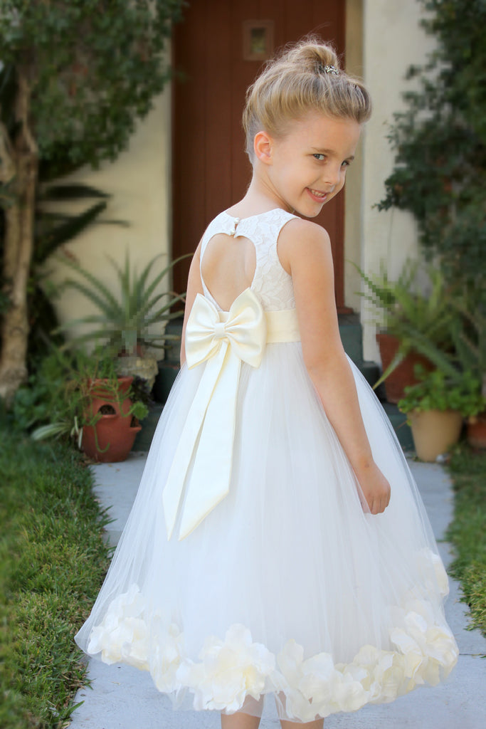 Ivory Floral Lace Heart Cutout Rose Petals Flower Girl Dress Junior Bridesmaid Special Event 185T(1) Ivory Floral Lace Heart Cutout Rose Petals Flower Girl Dress Junior Bridesmaid Special Event 185T(1)