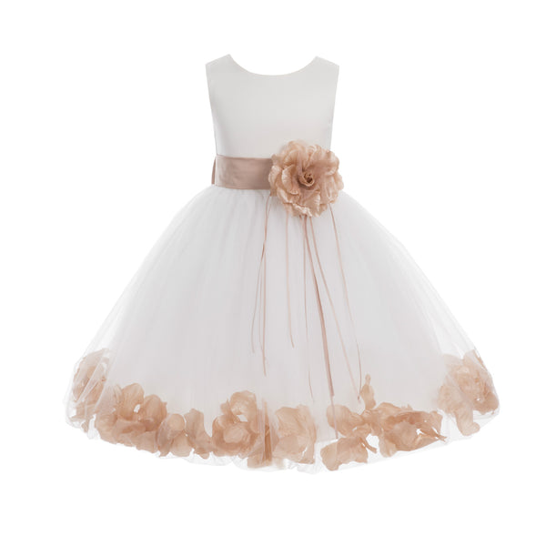 Ivory Tulle Floral Rose Petals Princess Wedding Pageant Recital Birthday Flower Girl Dress 007(3)