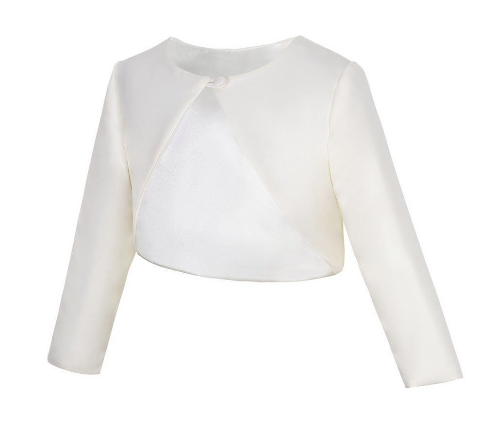 Long Sleeves Satin Bolero Jacket Flower Dress Cover Up Pageant Shrug Ceremony Wedding Reception