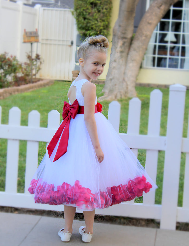 White Floral Lace Heart Cutout Rose Petals Flower Girl Dress Junior Br | Ekidsbridal White Floral Lace Heart Cutout Rose Petals Flower Girl Dress Junior Br | Ekidsbridal
