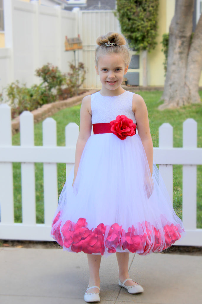 White Floral Lace Heart Cutout Rose Petals Flower Girl Dress Junior Bridesmaid Special Event 185T(1)