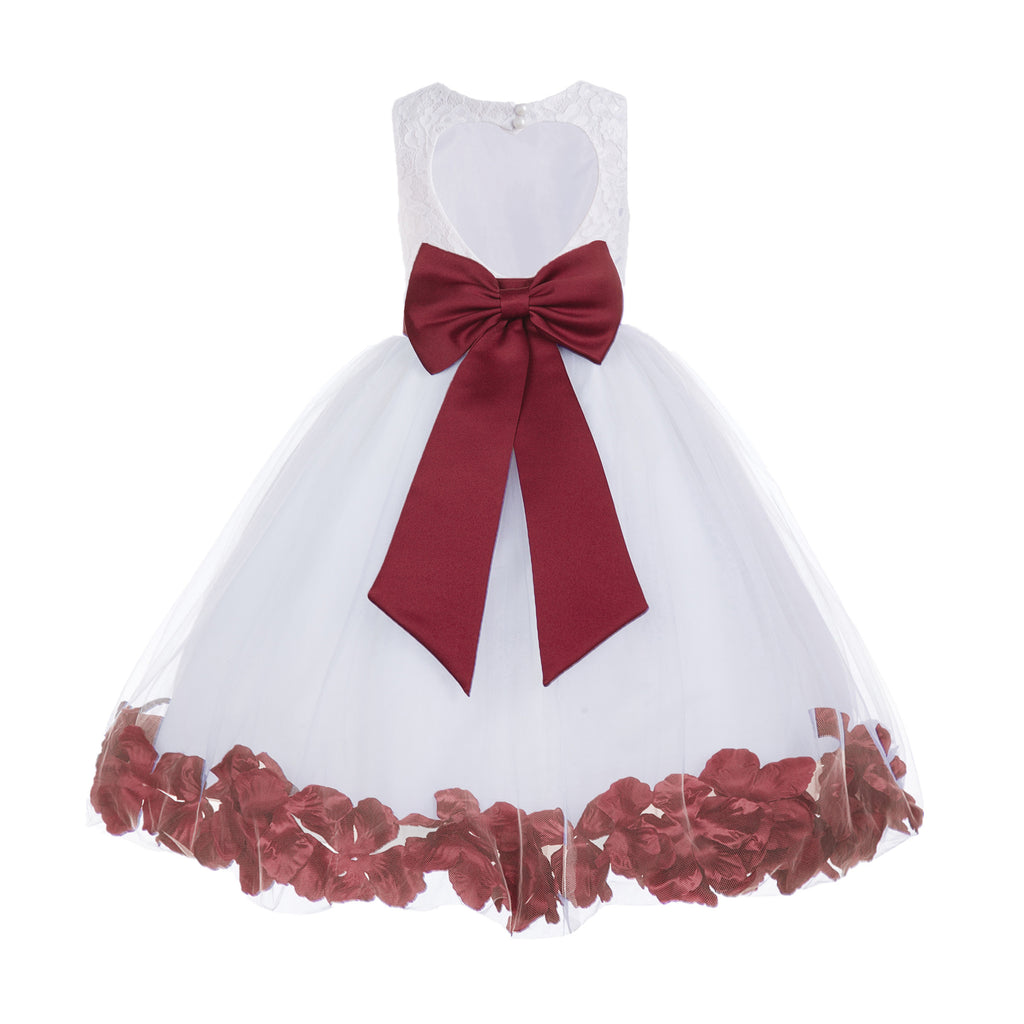 Ivory Floral Lace Heart Cutout Rose Petals Flower Girl Dress Junior Bridesmaid Special Event 185T(4) Ivory / burgundy / 12 Ivory Floral Lace Heart Cutout Rose Petals Flower Girl Dress Junior Bridesmaid Special Event 185T(4) Ivory / burgundy / 12