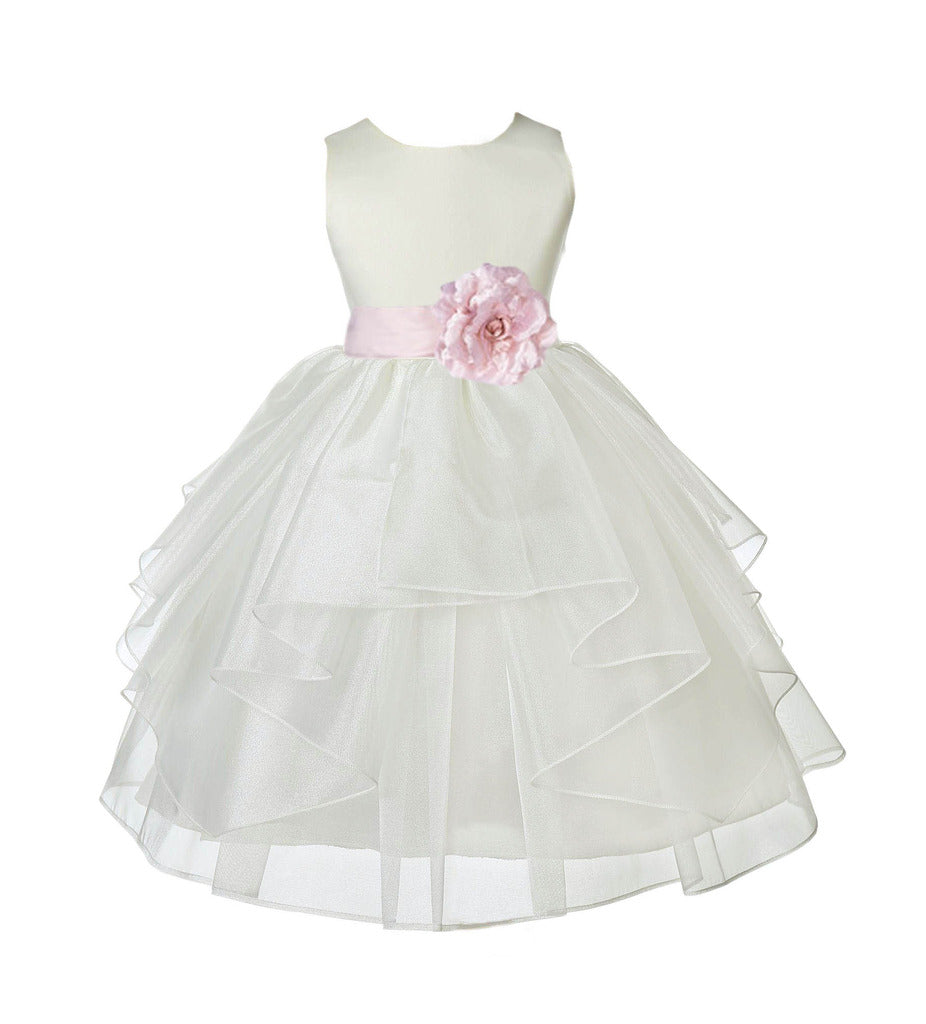 Ivory Shimmering Organza Flower Girl Dress Wedding Junior Bridesmaid P ...