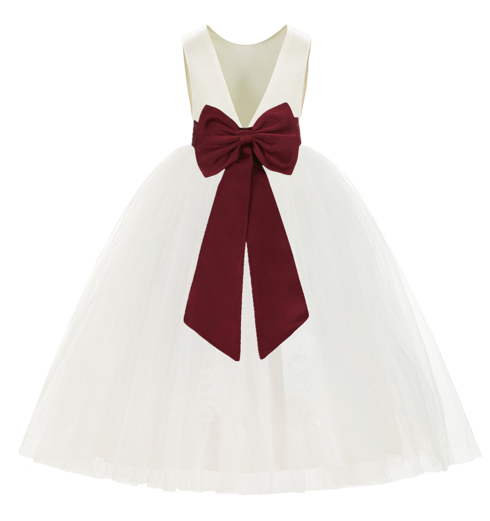Ivory V-Back Satin Flower Girl Dresses with Colored Sash 219T(5) | Ekidsbridal Ivory V-Back Satin Flower Girl Dresses with Colored Sash 219T(5) | Ekidsbridal