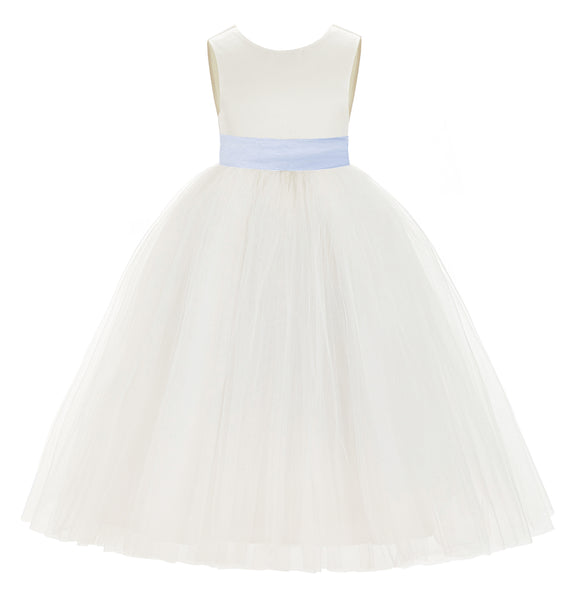 Ivory V-Back Satin Flower Girl Dresses with Colored Sash Special Events Formal Evening Gown 219T(3)