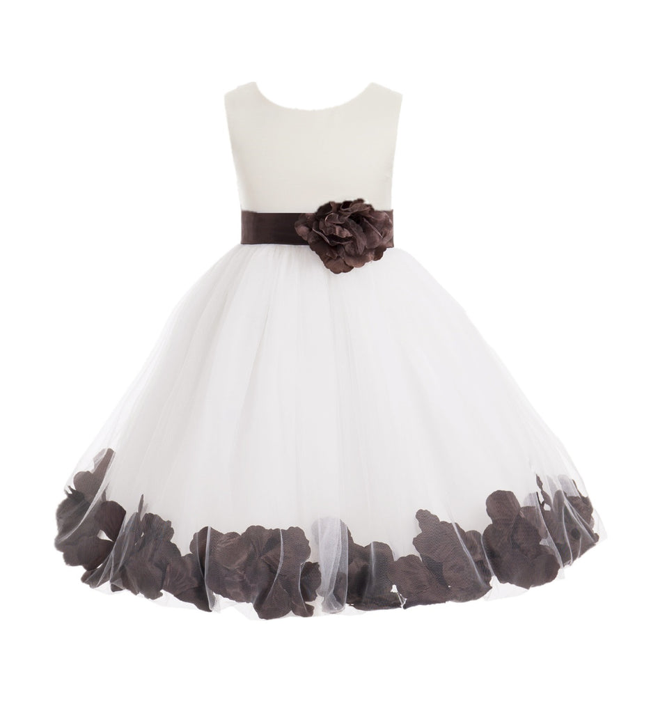 Ivory Tulle Floral Petals Flower Girl Dress Special Occasions Junior Pageant Wedding Holiday 302S(2) Brown / 2 Ivory Tulle Floral Petals Flower Girl Dress Special Occasions Junior Pageant Wedding Holiday 302S(2) Brown / 2