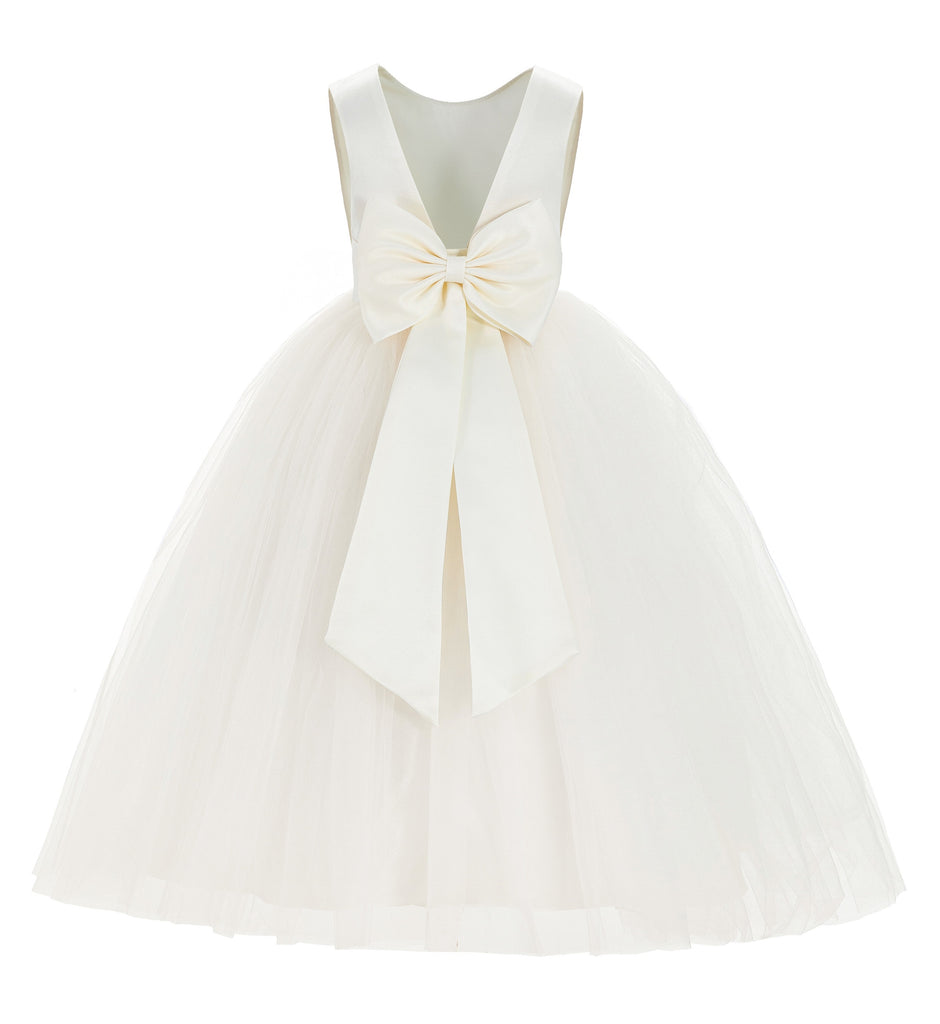 Ivory V-Back Satin Flower Girl Dresses with Colored Sash 219T(1) Sage / M Ivory V-Back Satin Flower Girl Dresses with Colored Sash 219T(1) Sage / M