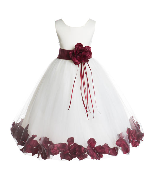 Ivory Tulle Floral Rose Petals Princess Wedding Pageant Recital Birthday Flower Girl Dress 007(1)