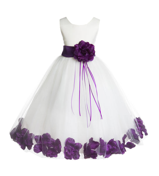 Ivory Tulle Floral Rose Petals Princess Wedding Pageant Recital Birthday Flower Girl Dress 007(1)