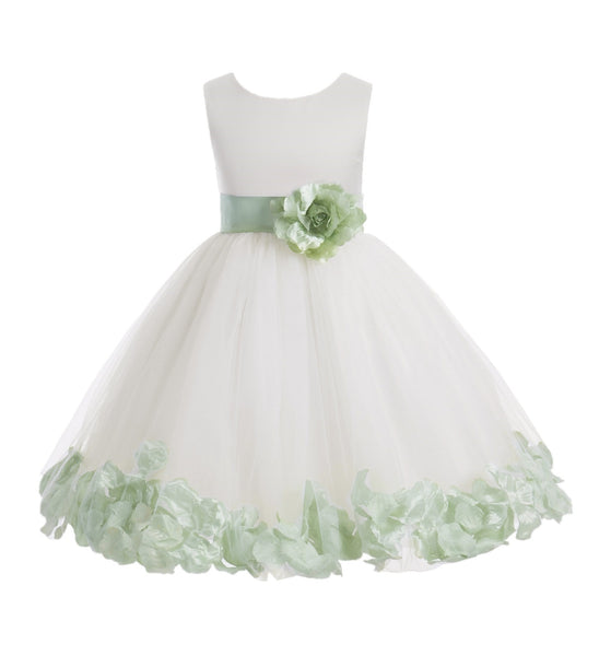 White Tulle Floral Petals Flower Girl Dress Special Occasions Junior Pageant Wedding Holiday 302S(2) Sage Green / 8 White Tulle Floral Petals Flower Girl Dress Special Occasions Junior Pageant Wedding Holiday 302S(2) Sage Green / 8