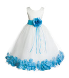 Ivory Tulle Floral Rose Petals Princess Wedding Pageant Recital Birthday Flower Girl Dress 007(1)