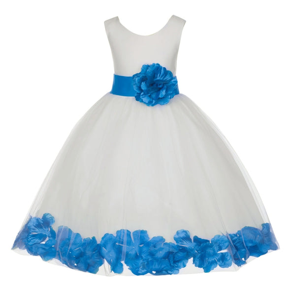 Ivory Tulle Floral Petals Flower Girl Dress Special Occasions Junior Pageant Wedding Holiday 302S(6)