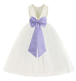 Ivory V-Back Satin Flower Girl Dresses with Colored Sash Special Events Formal Evening Gown 219T(2)