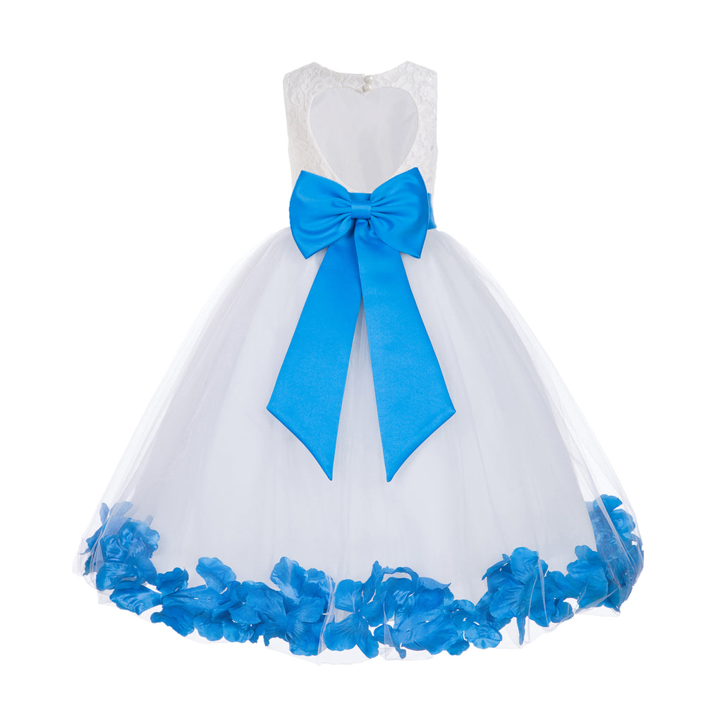 White Floral Lace Heart Cutout Rose Petals Flower Girl Dress Junior Br | Ekidsbridal White Floral Lace Heart Cutout Rose Petals Flower Girl Dress Junior Br | Ekidsbridal